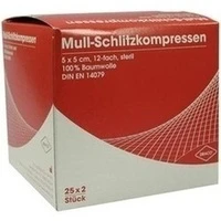 SCHLITZKOMPRESSE Mull 5x5cm 12fach steril Ausb, 25 × 2 Stück,  Dr. Ausbüttel & Co. GmbH 