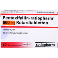 Pentoxifyllin-ratiopharm 600mg Retardtabletten, 20 Stk., ratiopharm GmbH Pentoxifyllin-ratiopharm 600mg Retardtabletten, 20 Stk., ratiopharm GmbH