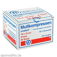 MULLKOMPRESSEN UNSTERIL 10X10 ES 8F, 50 Stück, Fesmed Verbandmittel GmbH