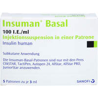 Insuman Basal 100 IE/ml Patrone, 5x3 ml, Sanofi-Aventis Deutschland GmbH