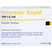 Insuman Rapid 100 IE/ml Patrone, 10x3 ml, Sanofi-Aventis Deutschland GmbH