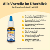 Dr. Jacob's Vitamin D3K2 &Ouml;l 800 IE/20 mcg D3+K2 640 Tropfen, 20 ml, Dr. Jacob's Medical GmbH