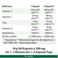 Bacillus subtilis plus Nattokinase-Enzym Vitamin K2 vegan, 60 st, Dr. Jacob's Medical GmbH