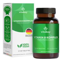 Vitamin B Komplex Biotin B6 B5 B1 + B12 vegan, 180 st, Vitabay CV