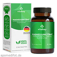 Magnesiumcitrat 200 mg vegan hochdosiert, 180 st, Vitabay CV