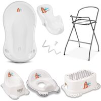 Babykajo 7 Set Baby Badewanne mit Gestell + Sitz + Abfluss + T&ouml;pfchen + Hocker + Toilettentrainer, 1 Stk., Babykajo