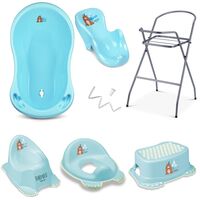 Babykajo 7 Set Baby Badewanne mit Gestell + Sitz + Abfluss + T&ouml;pfchen + Hocker + Toilettentrainer, 1 Stk., Babykajo