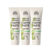 Urtekram Zahncreme Fresh Mint Whitening Zahnpasta ohne Fluorid 3x75 ml Tube, 225 ml, Urtekram