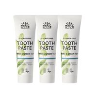 Urtekram Zahncreme Mint & Green Tea Zahnpasta Fluoridfrei 3x75 ml Tube, 225 ml, Urtekram