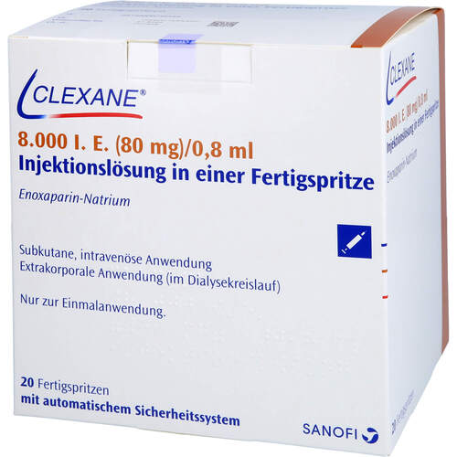 Clexane 8.000 I.E. (80mg) 0.8 ml Inj.Lös.i.e.Fer, 20 Stk., Sanofi-Aventis Deutschland GmbH