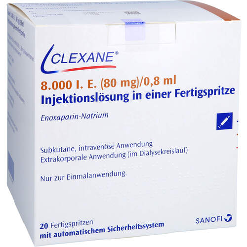 Clexane 8.000 I.E. (80mg) 0.8 ml Inj.Lös.i.e.Fer, 20 Stk., Sanofi-Aventis Deutschland GmbH