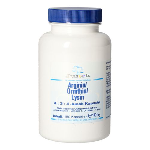 Arginin/Ornithin/Lysin 4:3:4 Junek Kapseln, 180 Stk., Bios Medical Services Arginin/Ornithin/Lysin 4:3:4 Junek Kapseln, 180 Stk., Bios Medical Services