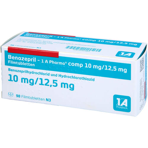 Benazepril-1 A Pharma comp 10/12.5mg Filmtabletten, 98 Stk., 1 A Pharma GmbH