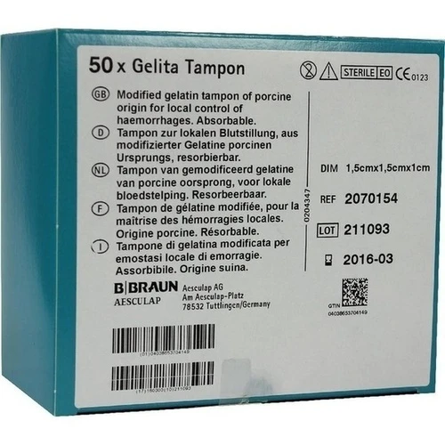 GELITA-Tampon 1x1,5x1,5 cm, 50 Stk., B. Braun Melsungen AG