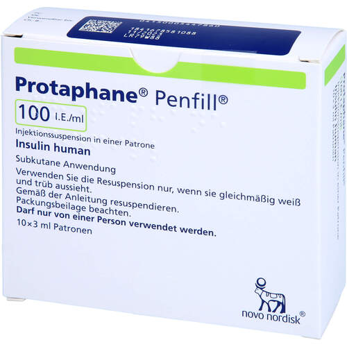 Protaphane Penfill 100I.E./ml Injekt.susp. in ZAM, 10X3 ML, Novo Nordisk Pharma GmbH