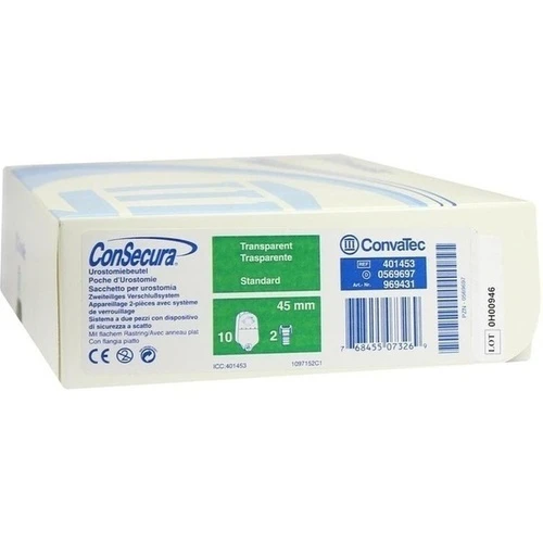 ConSecura Urostomiebtl.Stand.transp.mit Hahn 45mm, 10 Stk., Convatec (Germany) GmbH