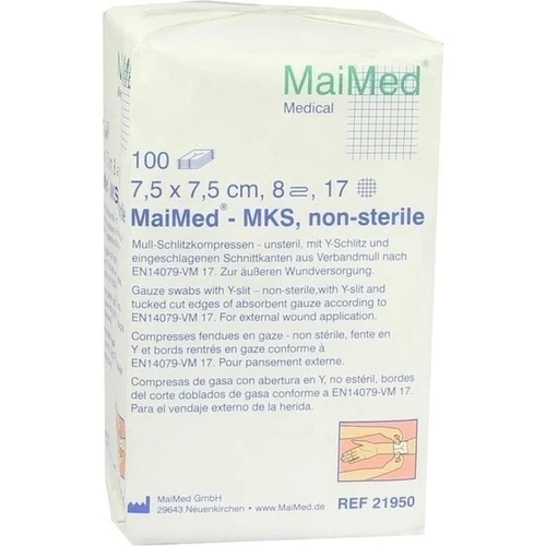 Schlitzkompressen 7.5x7.5 8-fach unsteril, 100 Stk., MaiMed GmbH