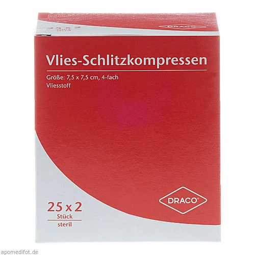 SCHLITZKOMPRESSE Vlies 7.5x7.5cm 4fach steril Ausb, 25X2 ST,  Dr. Ausbüttel & Co. GmbH 