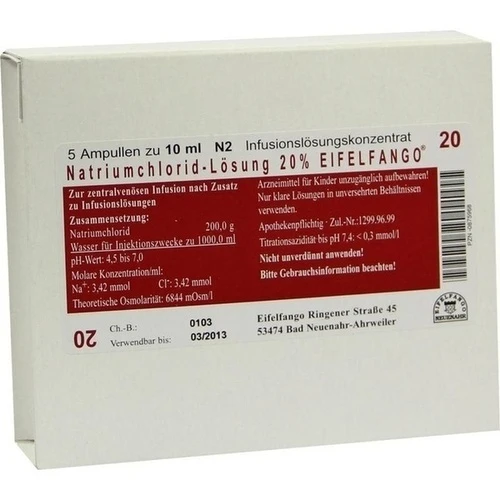 NATRIUMCHLORID 20% Eifelfango Infusionslsg.-Konz., 5x10 ml, EIFELFANGO GmbH & Co. KG