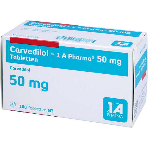 Carvedilol - 1 A-Pharma 50mg Tabletten, 100 Stk., 1 A Pharma GmbH Carvedilol - 1 A-Pharma 50mg Tabletten, 100 Stk., 1 A Pharma GmbH
