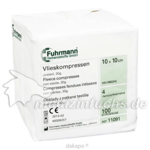 Vlieskompressen 10x10cm 4lagig unsteril, 100 Stk., Fuhrmann GmbH
