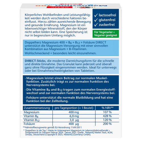 Doppelherz Magnesium + B Vitamine direct, 20 Stk., Queisser Pharma GmbH & Co. KG
