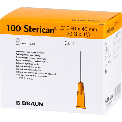 STERICAN Kan.Luer-Lok 0.90x40mm Gr.1 gelb, 100 Stk., Actipart GmbH
