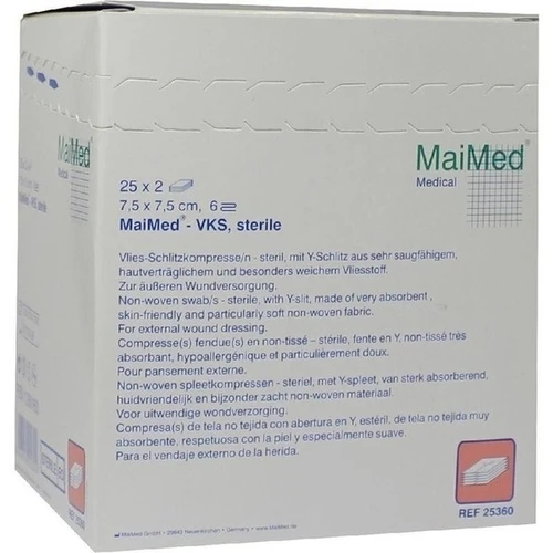 Vlies-Schlitzkompressen 7.5x7.5cm 6-fach steril, 25x2 Stk., MaiMed GmbH