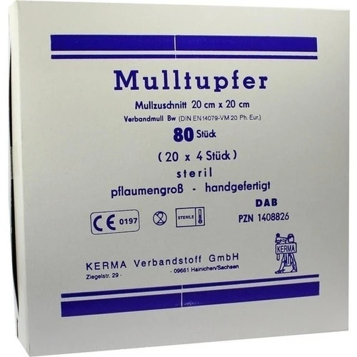 MULLTUPFER HANDGEF.BALLONF.STER.PFLAUMENGR.20x20CM, 20x4 Stk., Kerma Verbandstoff GmbH