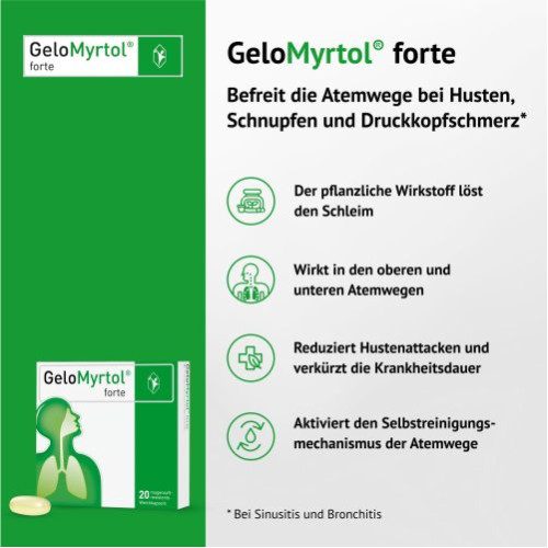 GeloMyrtol forte bei Sinusitis und Bronchitis mit Husten & Schnupfen, 20 Stk., G. Pohl-Boskamp GmbH & Co. KG