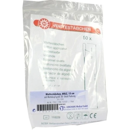 Wattest&auml;bchen Holz 15cm gro&szlig;er Wattekopf, 50 Stk., Dr. Junghans Medical GmbH