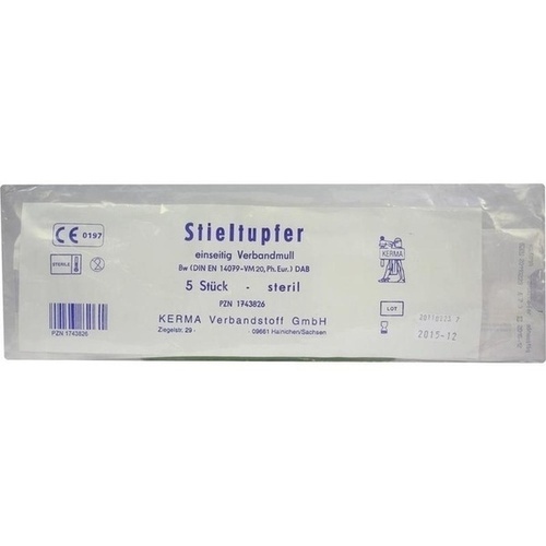 Stieltupfer Mull einseitig steril, 5 Stk., Kerma Verbandstoff GmbH