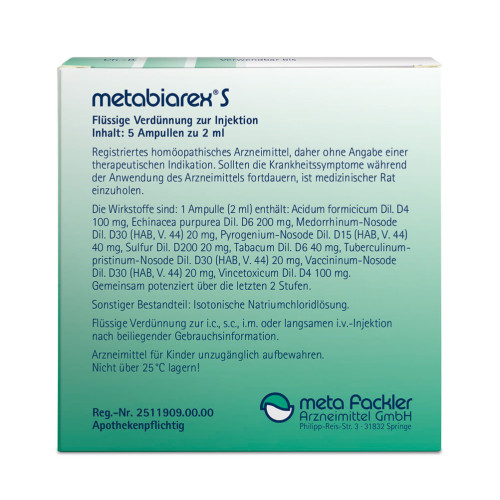 METABIAREX S INJEKTIONSLÖSUNG, 5x2 ml, Meta Fackler Arzneimittel GmbH