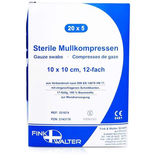 Mullkompressen 10x10cm steril 12-fach, 20x5 Stk., Fink & Walter GmbH