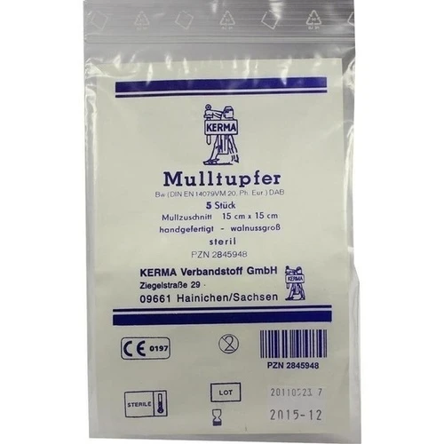 MULLTUPFER STERIL WALLNUSSGROSS 15x15CM, 5 Stk., Kerma Verbandstoff GmbH