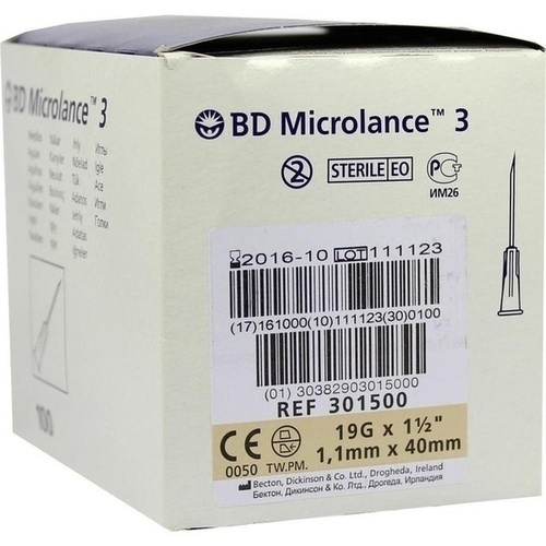 BD MICROLANCE 19G KAN 1 1/2, 100 ST, Becton Dickinson GmbH