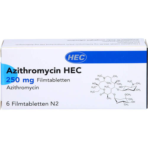 Azithromycin HEC 250mg Filmtabletten, 6 ST, Hec Pharm GmbH