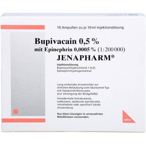 BUPIVACAIN 0.5% M EPINEPHR JENAPHARM, 10X10 ML, Mibe GmbH Arzneimittel