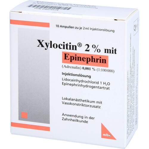 XYLOCITIN 2% EPINE 0.001% Injektionslösung in AMP, 10 ST, Mibe GmbH Arzneimittel