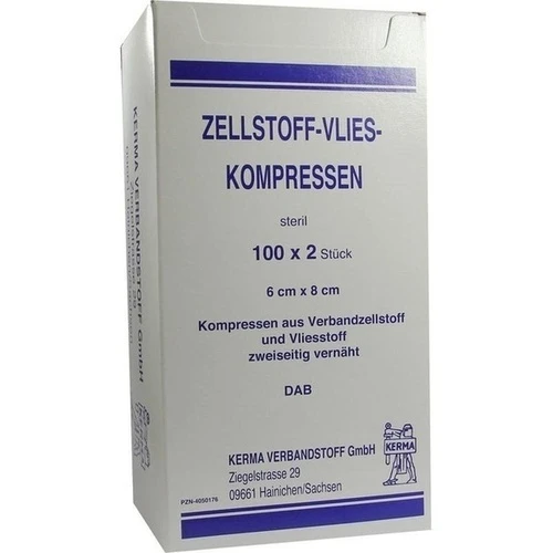 ZELLSTOFF VLIES-KOMPRESSEN 6x8CM STERIL, 100x2 Stk., Kerma Verbandstoff GmbH
