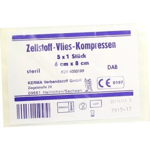ZELLSTOFF VLIES-KOMPRESSEN 6x8CM STERIL, 5x1 Stk., Kerma Verbandstoff GmbH