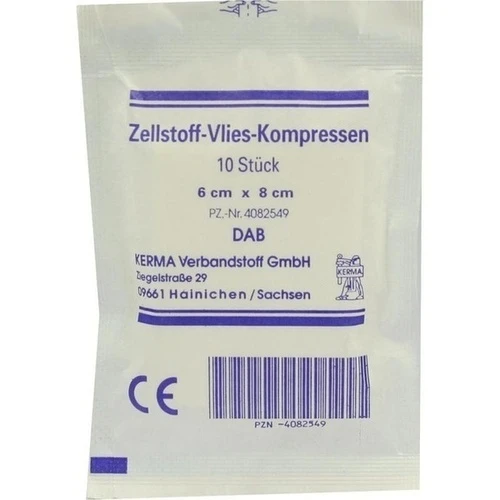 ZELLSTOFF VLIES-KOMPRESSEN 6X8CM UNSTERIL, 10 Stk., Kerma Verbandstoff GmbH