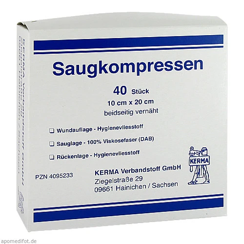 SAUGKOMPRESSEN 10CMX20CM UNSTERIL, 40 ST, Kerma Verbandstoff GmbH