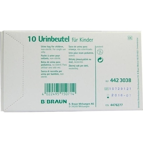 URINBEUTEL f.Kinder z.Ankleben o.Antir.Vent.unst., 10 ST, B. Braun Melsungen AG