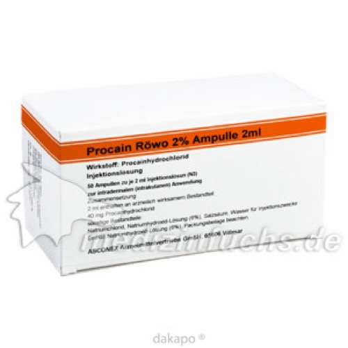 PROCAIN Röwo 2% Ampullen 2 ml, 50x2 ml, medphano Arzneimittel GmbH PROCAIN Röwo 2% Ampullen 2 ml, 50x2 ml, medphano Arzneimittel GmbH