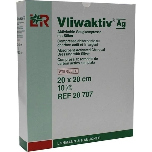 Vliwaktiv AG 20x20cm Aktivkohle Saugkompr.m.Silber, 10 ST, Lohmann & Rauscher GmbH & Co. KG