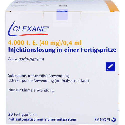 CLEXANE 4.000 IE (40mg) 0.4ml FER m.autom.Sich-Sys, 20 ST, Sanofi-Aventis Deutschland GmbH