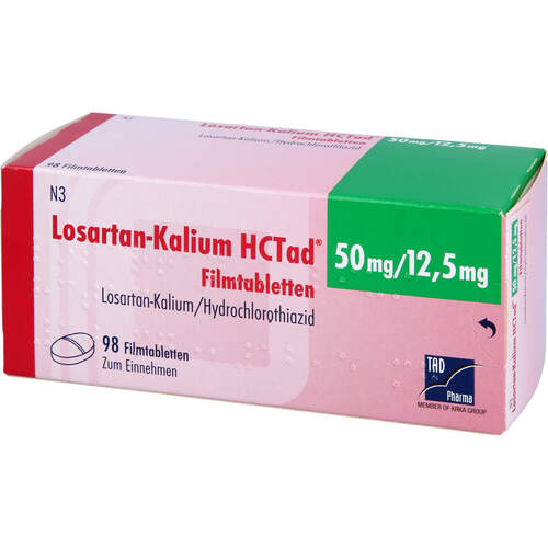 Losartan-Kalium HCTad 50/12.5mg Filmtabletten, 98 ST, TAD Pharma GmbH