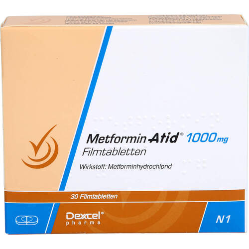 Metformin Atid 1000mg, 30 Stk., Dexcel Pharma GmbH Metformin Atid 1000mg, 30 Stk., Dexcel Pharma GmbH