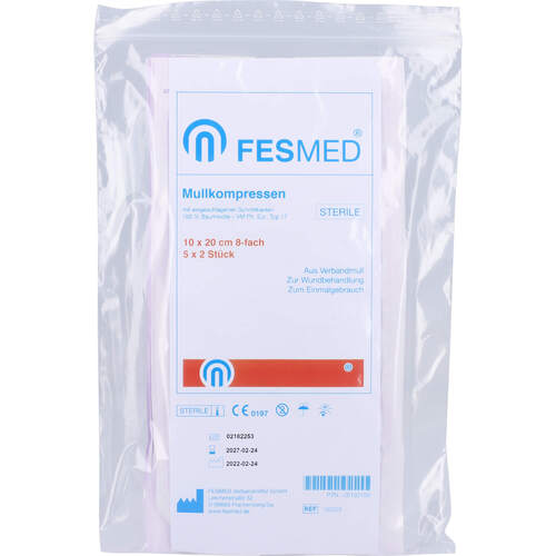 MULLKOMPRESSEN STERIL 10X20 ES 8F, 5x2 Stk., Fesmed Verbandmittel GmbH